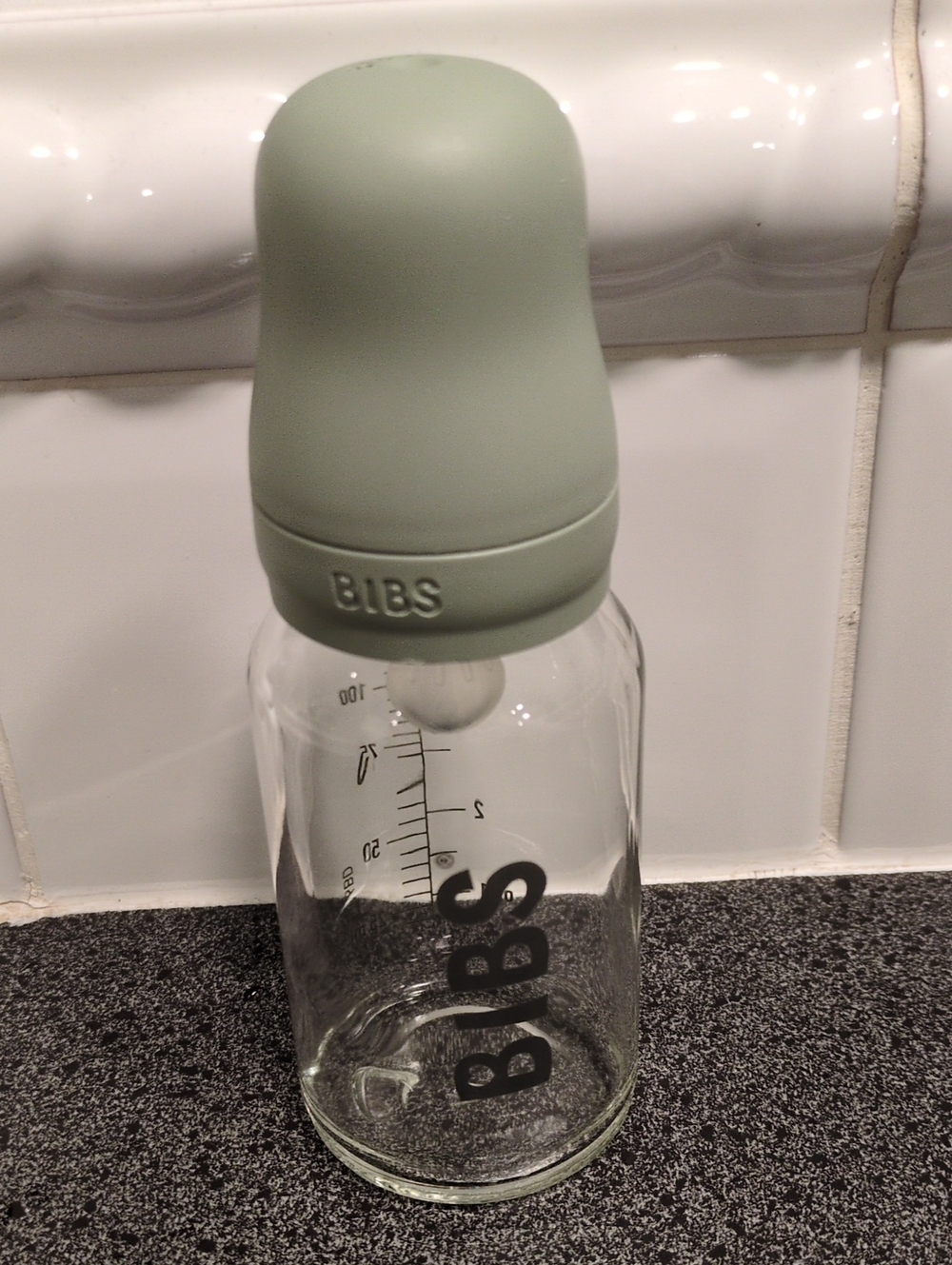 Sage Green Glass Baby Bottle with Silicone Nipple
